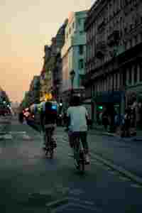 Bikers at night in Boston