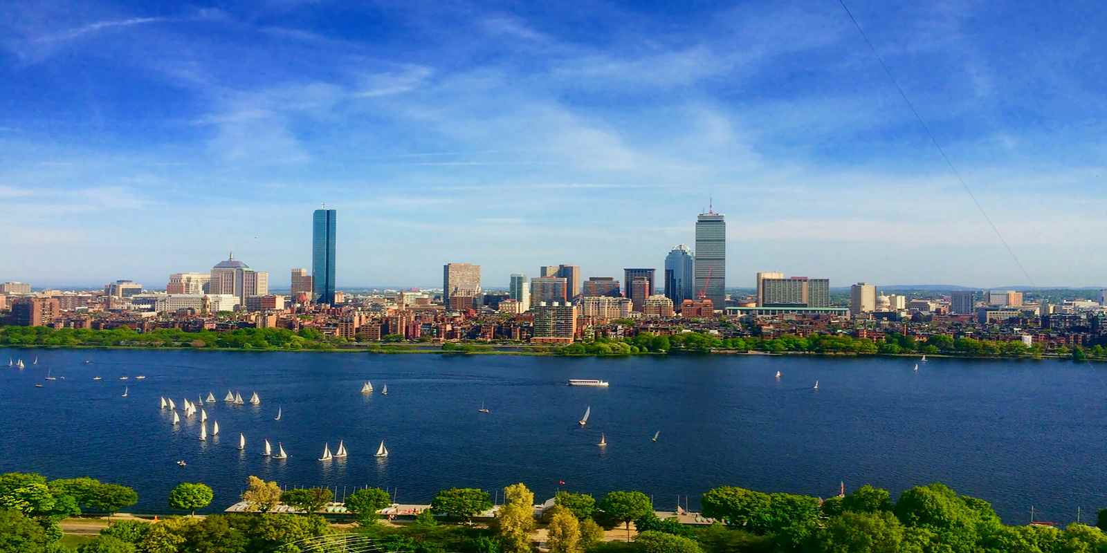 Shot of the Boston bay during Head of the Charles Race