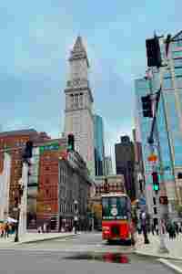A shot of Boston Skyscrapers from a bike lane