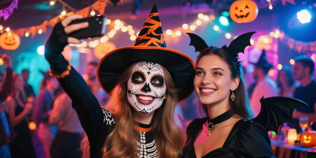 Two Friends Taking Selfie at Halloween Event in Boston