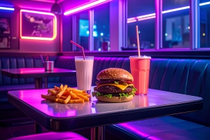 Classic Burger Combo at Table in A Boston Cafe