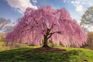 Weeping Cherry Tree in Bloom at Arnold Arboretum