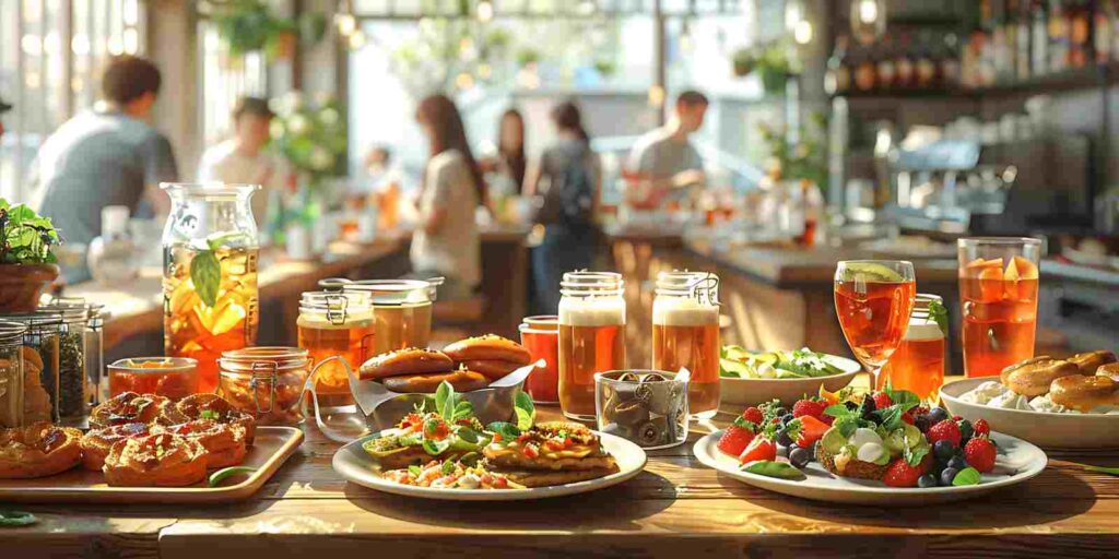 Brunch and Drinks on A Table in Boston Restaurant