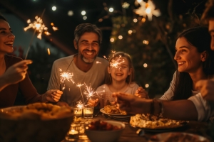 Family Celebrating at New Year Event in Boston