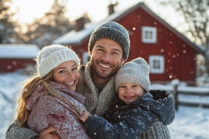 Happy Family Enjoying A Winter Morning in Boston