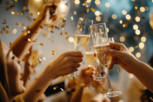 People Celebrating New Year Eve Party with Champagne Toast