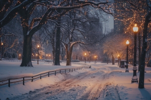 Snow Covered Road on Black Bay Loop Boston