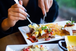 Woman Having Brunch in Boston Restaurant