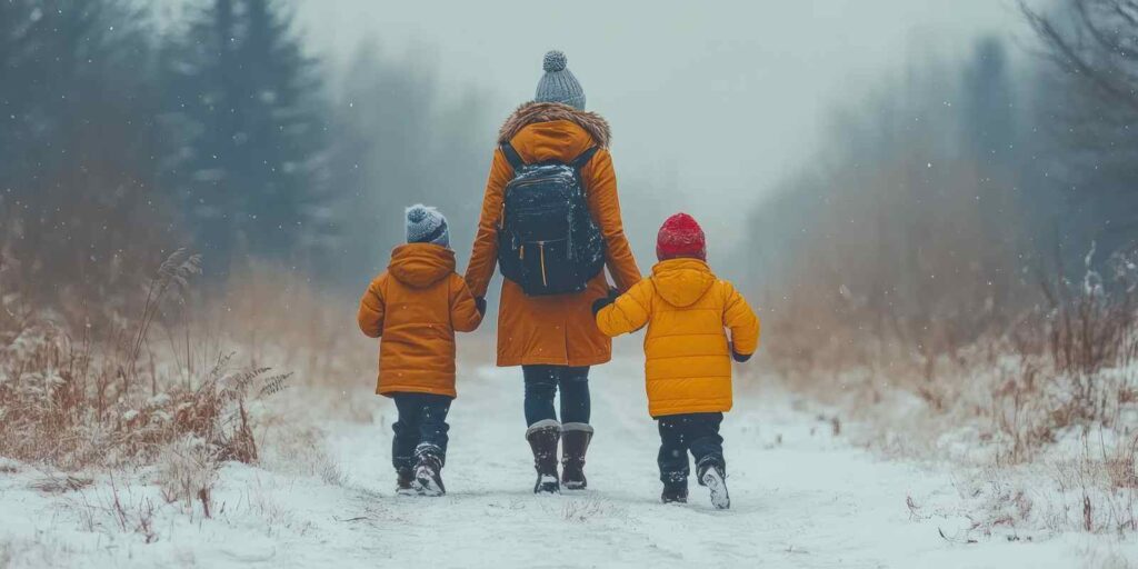 Family on January Winter Walk in Boston